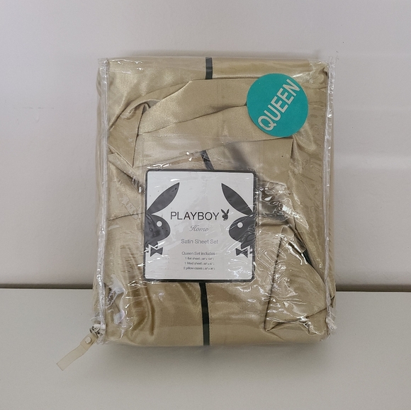 Playboy Satin Sheet Set - Gold - Queen - Picture 1 of 7